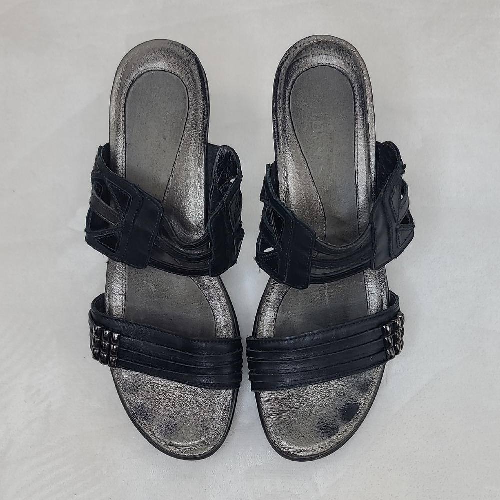 Naot Elegant Comfortable Afrodita Slide Heeled Strappy Sandals Black/Gunmetal
